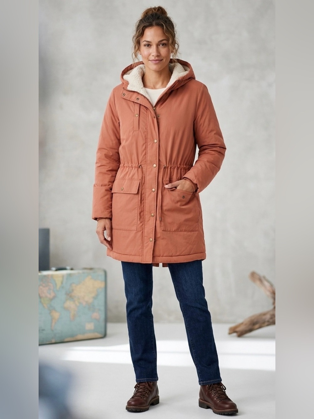 LOFT Terracotta Hooded Puffer Coat